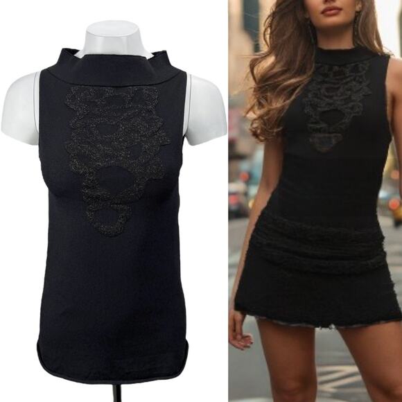 Sarah Pacini Tops - SARAH PACINI Sleeveless Black Stretch Gold Knit Top Sz Small Made In Italy